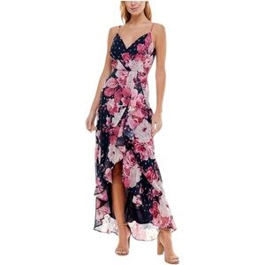 Crystal Doll Black and Pink Floral Maxi‎ Dress Size 5